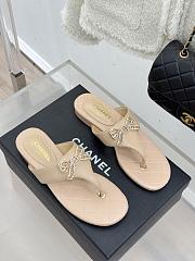Colestore Chanel Quilted Lambskin Thong Sandals With Bow Detail  Beige & Gold - 3
