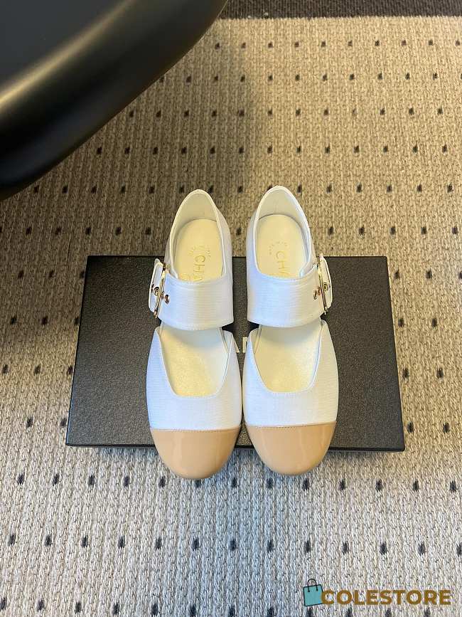 Colestore Chanel Mary Janes Grosgrain & Patent Calfskin White & Beige - 1