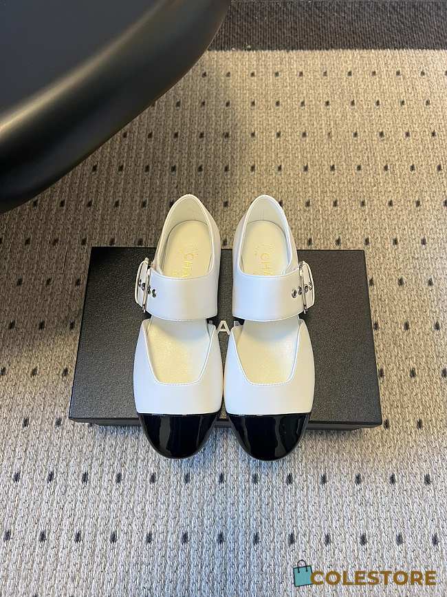 Colestore Chanel Mary Janes Grosgrain & Patent Calfskin White & Black - 1