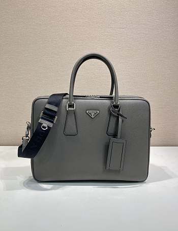 Colestore  Prada Bamboo/cork Beige Saffiano Leather Briefcase 38x28x6.5cm