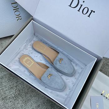 Colestore Dior Baby Bow Mule Sky Blue Suede Goatskin