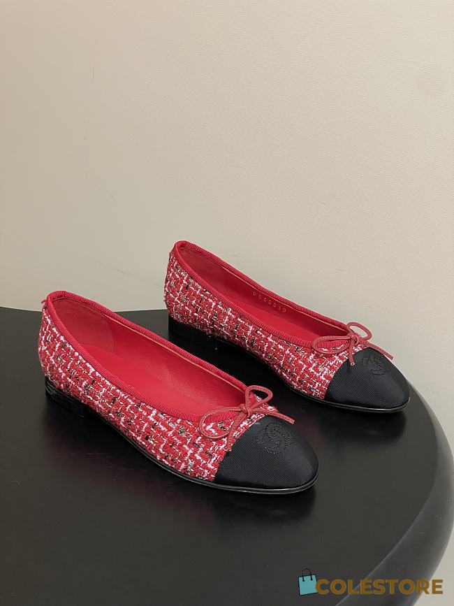 Colestore Chanel Ballerina Shoes Tweed & Red, Black & White - 1