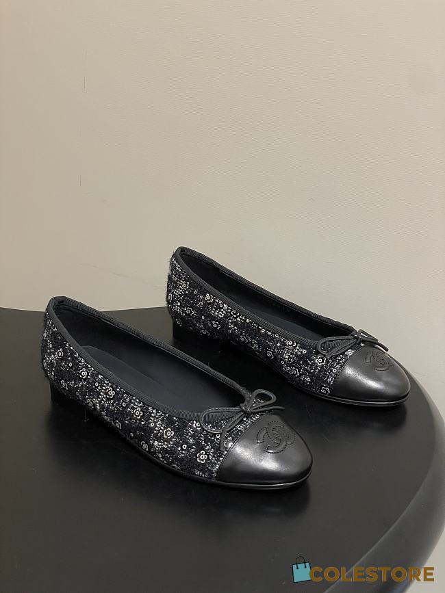 Colestore Chanel Ballerina Shoes Tweed Black  - 1