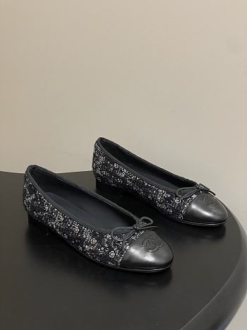 Colestore Chanel Ballerina Shoes Tweed Black 