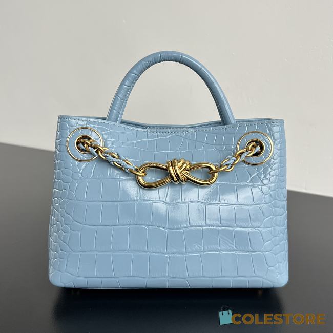 Colestore Bottega Veneta Andiamo Mini Top Handle Bag In Crocodile-Embossed Leather Light Blue 22x9x15.5cm - 1