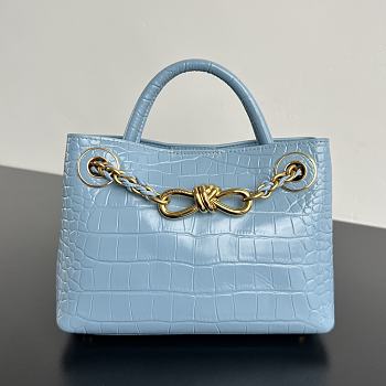 Colestore Bottega Veneta Andiamo Mini Top Handle Bag In Crocodile-Embossed Leather Light Blue 22x9x15.5cm