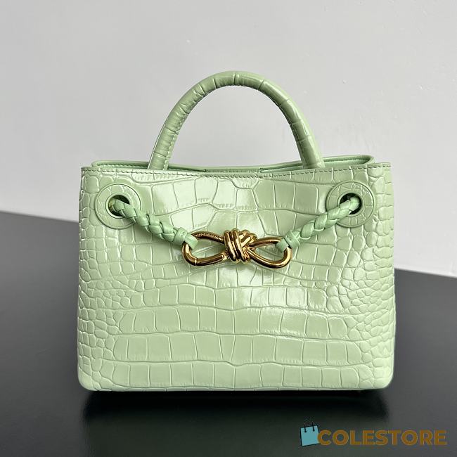 Colestore Bottega Veneta Andiamo Mini Top Handle Bag In Crocodile-Embossed Leather Light Green 22x9x15.5cm - 1