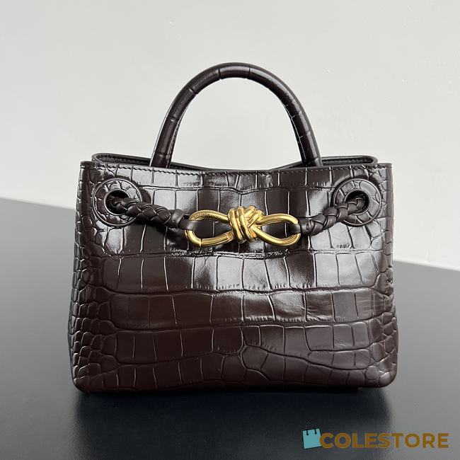 Colestore Bottega Veneta Andiamo Mini Top Handle Bag In Crocodile-Embossed Leather Dark Brown 22x9x15.5cm - 1