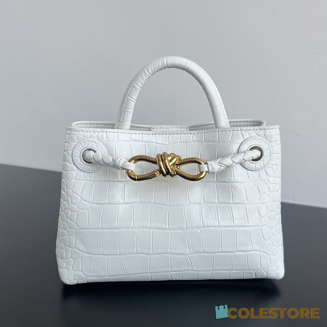 Colestore Bottega Veneta Andiamo Mini Top Handle Bag In Crocodile-Embossed Leather White 22x9x15.5cm - 1