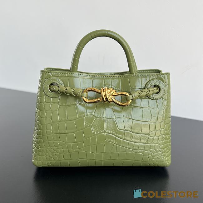 	 Colestore Bottega Veneta Andiamo Mini Top Handle Bag In Crocodile-Embossed Leather Green 22x9x15.5cm - 1