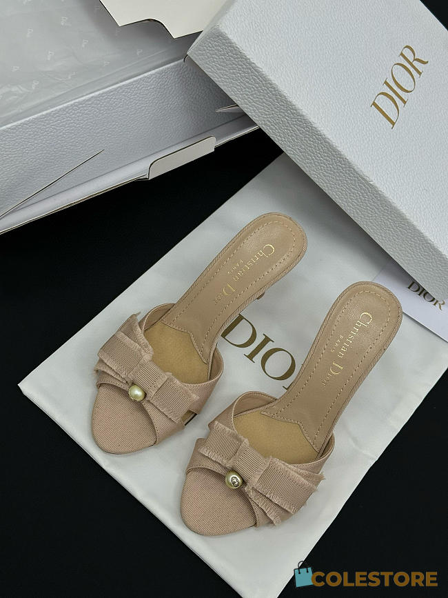 Colestore Dior Adiorable Heeled Mule Gold-Tone Fringed Laminated Grosgrain - 1