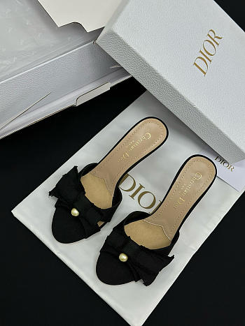 Colestore Dior Adiorable Heeled Mule Black Fringed Laminated Grosgrain