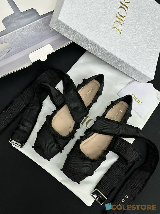 Colestore Dior Grosgrain Black Fringe Songe Ballet Flats - 1