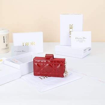 Colestore Dior Lady Dior Jasmine Card Holder Cannage Patent Calfskin Red 10.4×7×2cm