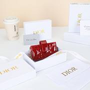 Colestore Dior Lady Dior Jasmine Card Holder Cannage Patent Calfskin Red 10.4×7×2cm - 3