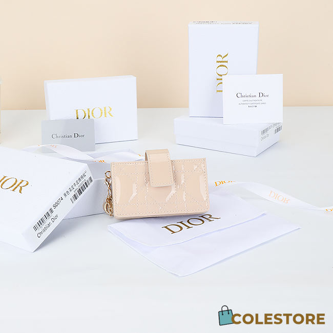 Colestore Dior Lady Dior Jasmine Card Holder Cannage Patent Calfskin Beige 10.4×7×2cm - 1
