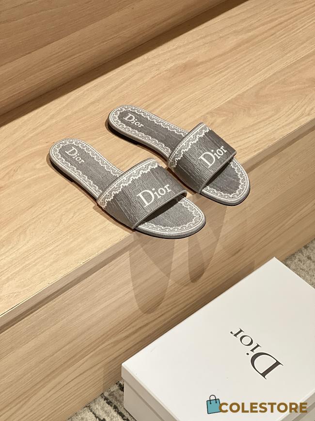 Colestore Dior Dentelle Slide Trianon Grey Dior Oblique Embroidered Cotton and White Lace - 1