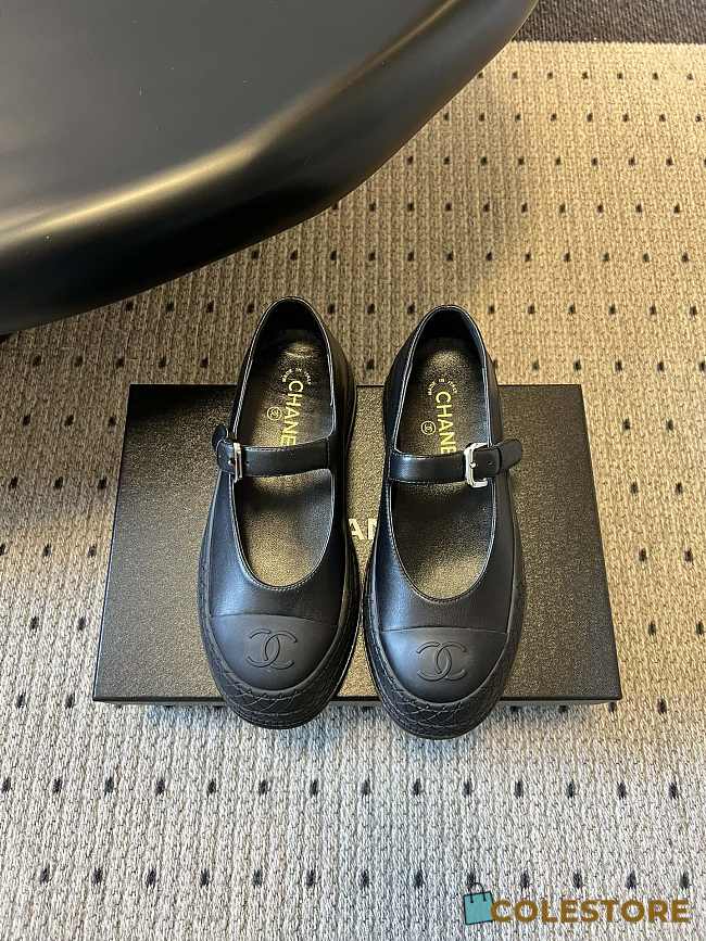 Colestore Chanel CC Logo Mary Jane Platform Leather Shoes Black - 1