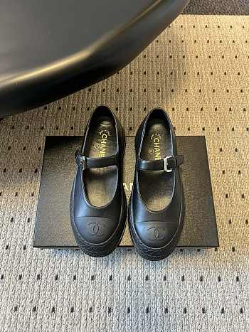 Colestore Chanel CC Logo Mary Jane Platform Leather Shoes Black