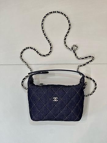 	 Colestore Chanel Classic Clutch With Chain Denim & Gold Metal Dark Blue & Orange 21 x 19x  6 cm