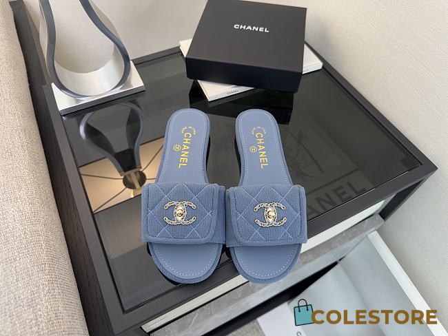 Colestore Chanel Mules Cotton Blue Denim - 1