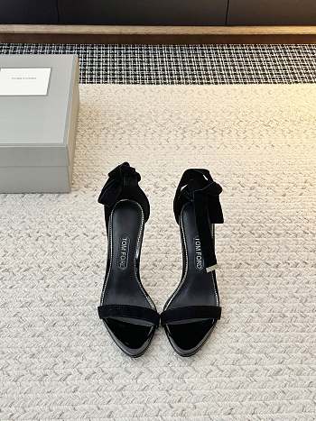 Colestore Tom Ford Velvet Bow Ankle Strap High Heel Sandals Black