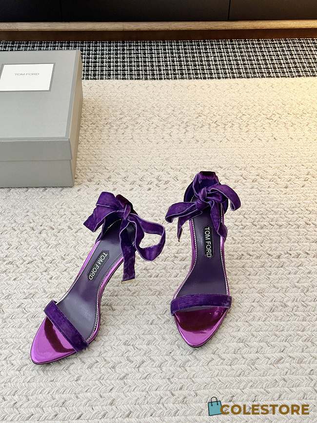 Colestore Tom Ford Velvet Bow Ankle Strap High Heel Sandals Purple - 1