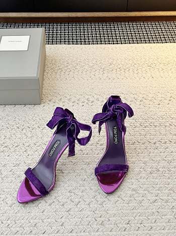Colestore Tom Ford Velvet Bow Ankle Strap High Heel Sandals Purple