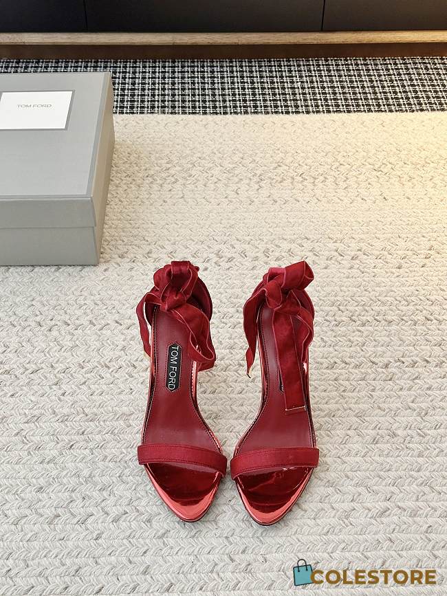 Colestore Tom Ford Velvet Bow Ankle Strap High Heel Sandals Red - 1