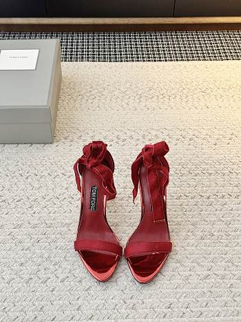 Colestore Tom Ford Velvet Bow Ankle Strap High Heel Sandals Red