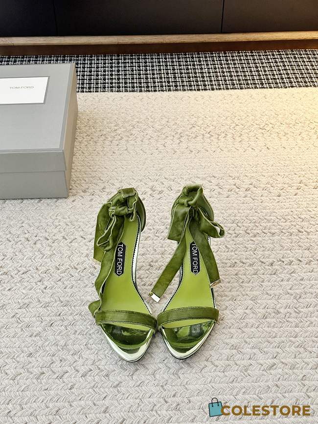 Colestore Tom Ford Velvet Bow Ankle Strap High Heel Sandals Green - 1