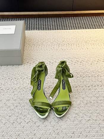 Colestore Tom Ford Velvet Bow Ankle Strap High Heel Sandals Green