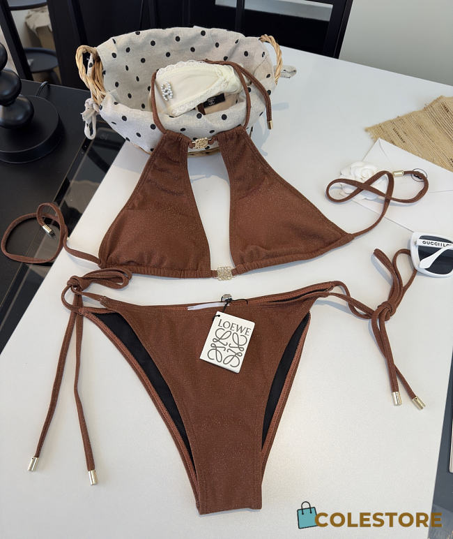 Colestore Loewe Anagram Shimmer Halter Triangle Bikini Set - 1
