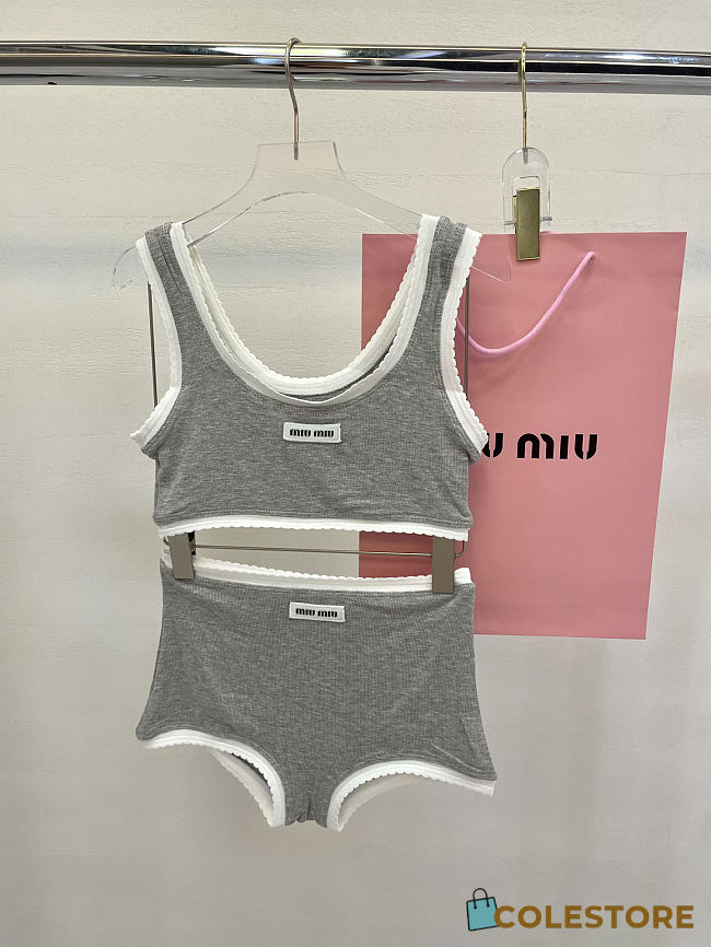 Colestore Miu Miu Ribbed Knit Set With Logo Grey - 1