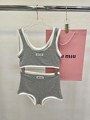 Colestore Miu Miu Ribbed Knit Set With Logo Grey - 1