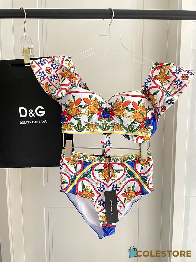 Colestore Dolce & Gabbana Ruffled-Edge Printed Two-Piece Swimming Suit  - 1