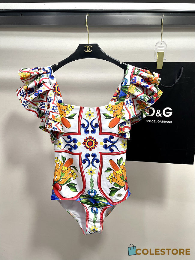 Colestore Dolce & Gabbana Ruffled Enamel Print Beach Vacation Swimsuit - 1