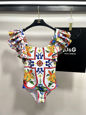 Colestore Dolce & Gabbana Ruffled Enamel Print Beach Vacation Swimsuit