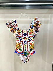Colestore Dolce & Gabbana Ruffled Enamel Print Beach Vacation Swimsuit - 3