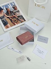 Colestore Dior Caro Glycine Wallet Rose Pink Cannage Lambskin with Heart Motif 11x2.5x7.5cm - 4