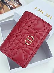 Colestore Dior Caro Glycine Wallet Red Cannage Lambskin with Heart Motif 11x2.5x7.5cm - 1