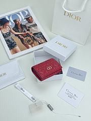 Colestore Dior Caro Glycine Wallet Red Cannage Lambskin with Heart Motif 11x2.5x7.5cm - 6