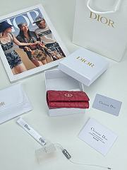 Colestore Dior Caro Glycine Wallet Red Cannage Lambskin with Heart Motif 11x2.5x7.5cm - 5