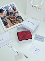 Colestore Dior Caro Glycine Wallet Red Cannage Lambskin with Heart Motif 11x2.5x7.5cm - 3