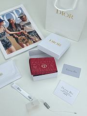 Colestore Dior Caro Glycine Wallet Red Cannage Lambskin with Heart Motif 11x2.5x7.5cm - 2