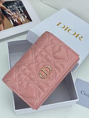 Colestore Dior Caro Glycine Wallet Pink Cannage Lambskin with Heart Motif 11x2.5x7.5cm - 1