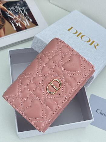 Colestore Dior Caro Glycine Wallet Pink Cannage Lambskin with Heart Motif 11x2.5x7.5cm