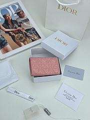 Colestore Dior Caro Glycine Wallet Pink Cannage Lambskin with Heart Motif 11x2.5x7.5cm - 6