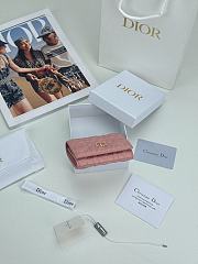Colestore Dior Caro Glycine Wallet Pink Cannage Lambskin with Heart Motif 11x2.5x7.5cm - 4