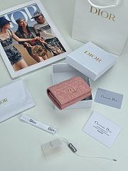 Colestore Dior Caro Glycine Wallet Pink Cannage Lambskin with Heart Motif 11x2.5x7.5cm - 3